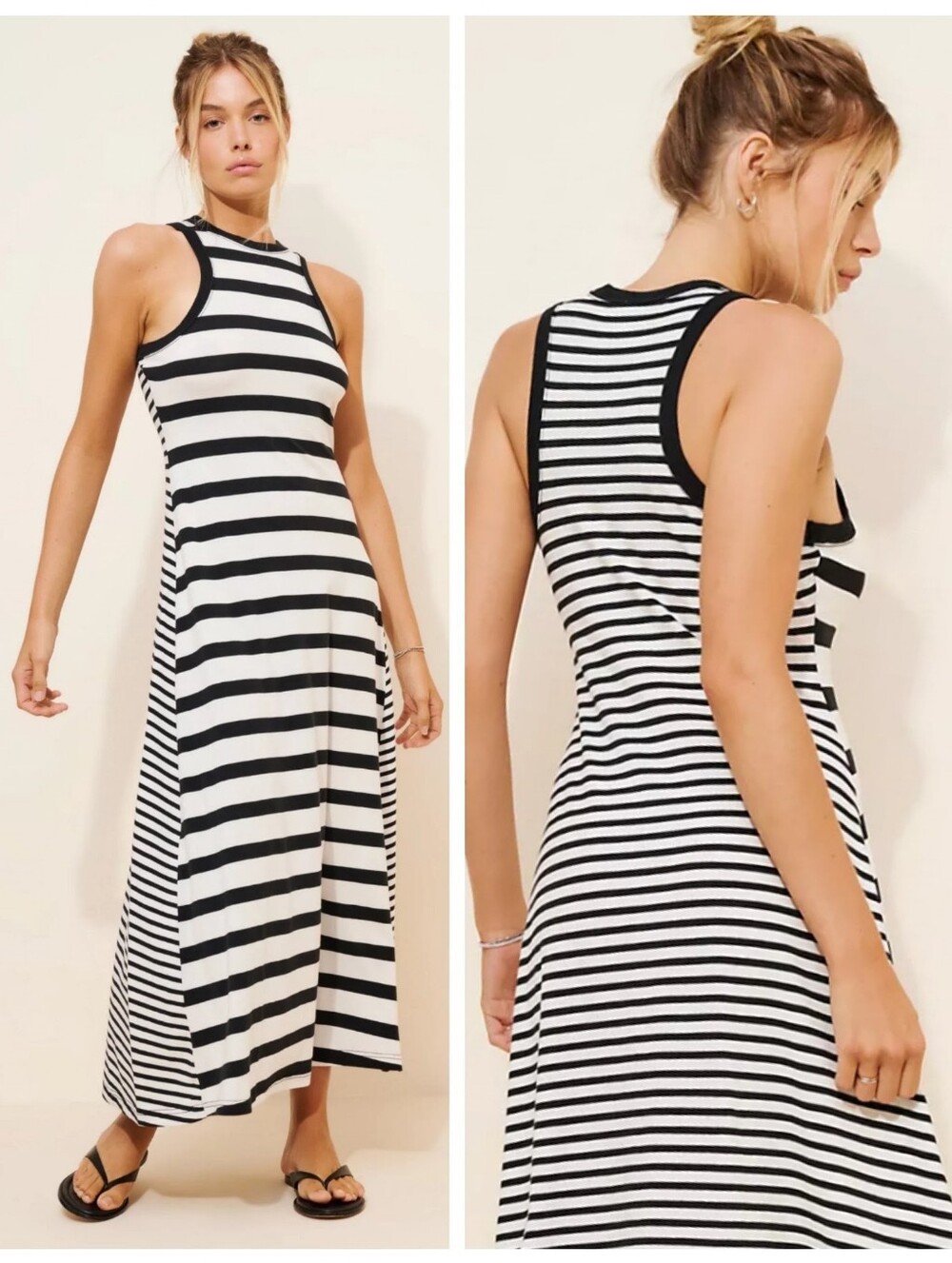 Anthropologie Daily Practice Striped Racerback Black & White Dress Women's Small